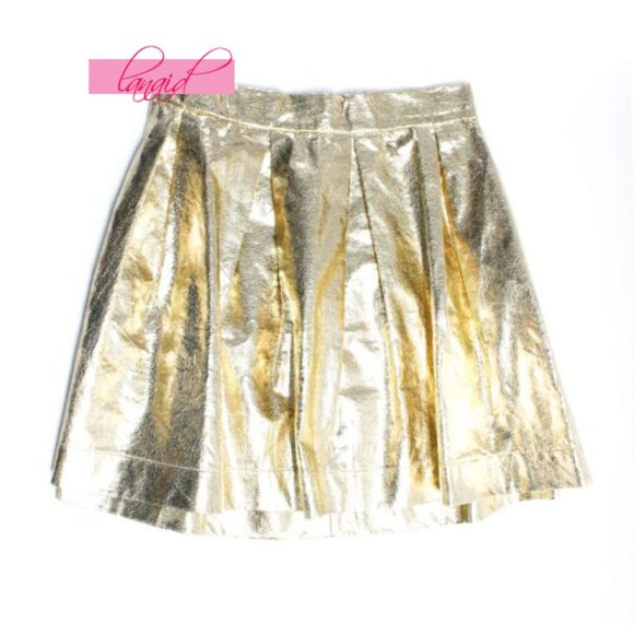 NEW Honey Punch Gold Party Skirt High-Waist Metallic Skater Fit & Flare Mini M - Picture 5 of 8